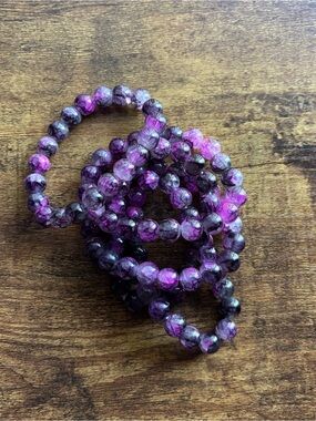 Handmade 5 pcs Glass Stone Purple Beaded Stretch Bracelet